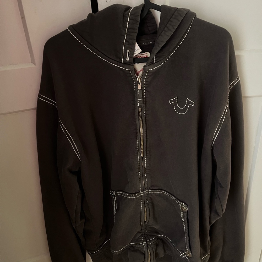 True Religion Dark Gray Hoodie with White Details